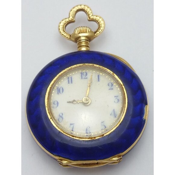 Vintage Antique 18K Yellow Gold & Enamel Crest with Raw Diamonds Pocket Watch - Picture 1 of 12